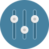 Graphic of five vertical sliders with round knobs set at different levels on a blue background.
