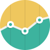 Line graph with teal and yellow background showing five data points connected by a white line.