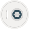 Circular vault door with a central locking mechanism and a handle on the left side.